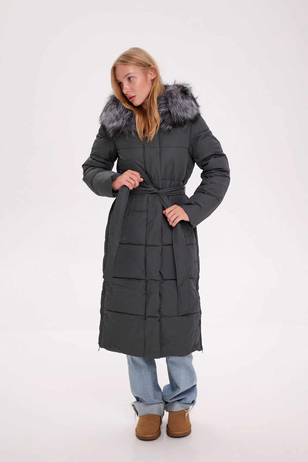 Genuine Silver Fox Belted Winter Insulated Coat Alaska® Outerwear Company