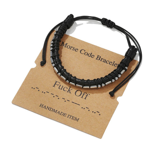 Harajuku Style Leather & Stainless Steel Alphanumeric Couple Bracelet
