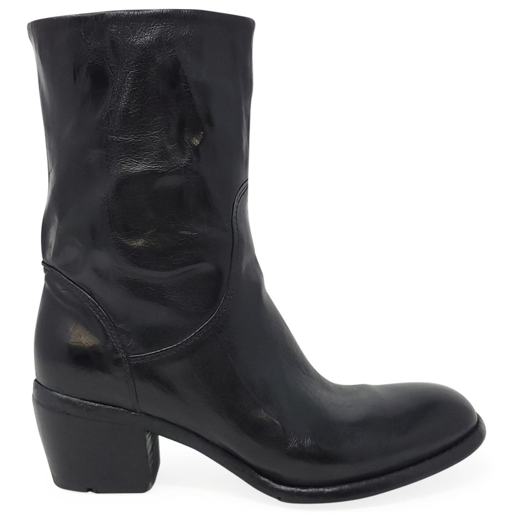 Black Leather Mid Calf Boot