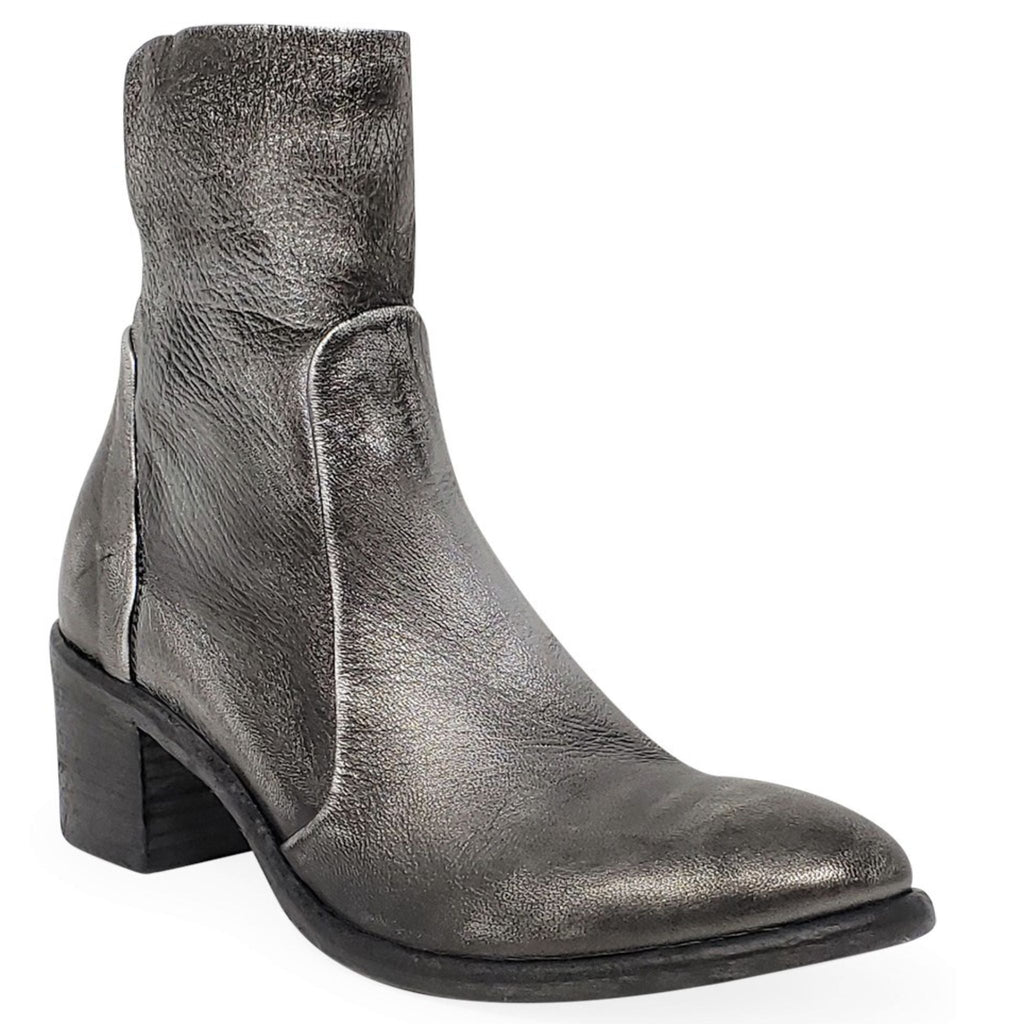 Antique Silver Leather Ankle Boot