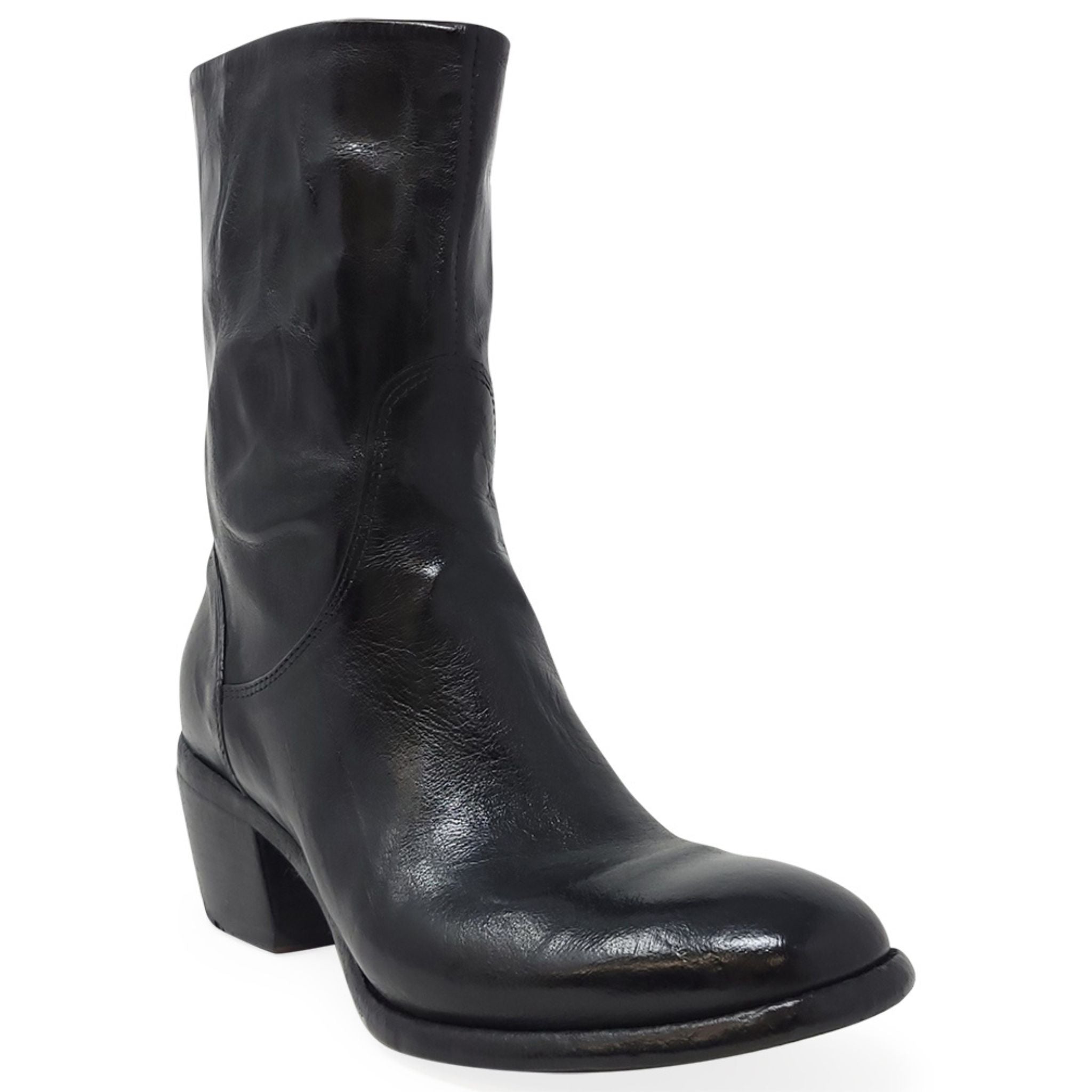 Black Leather Mid Calf Boot