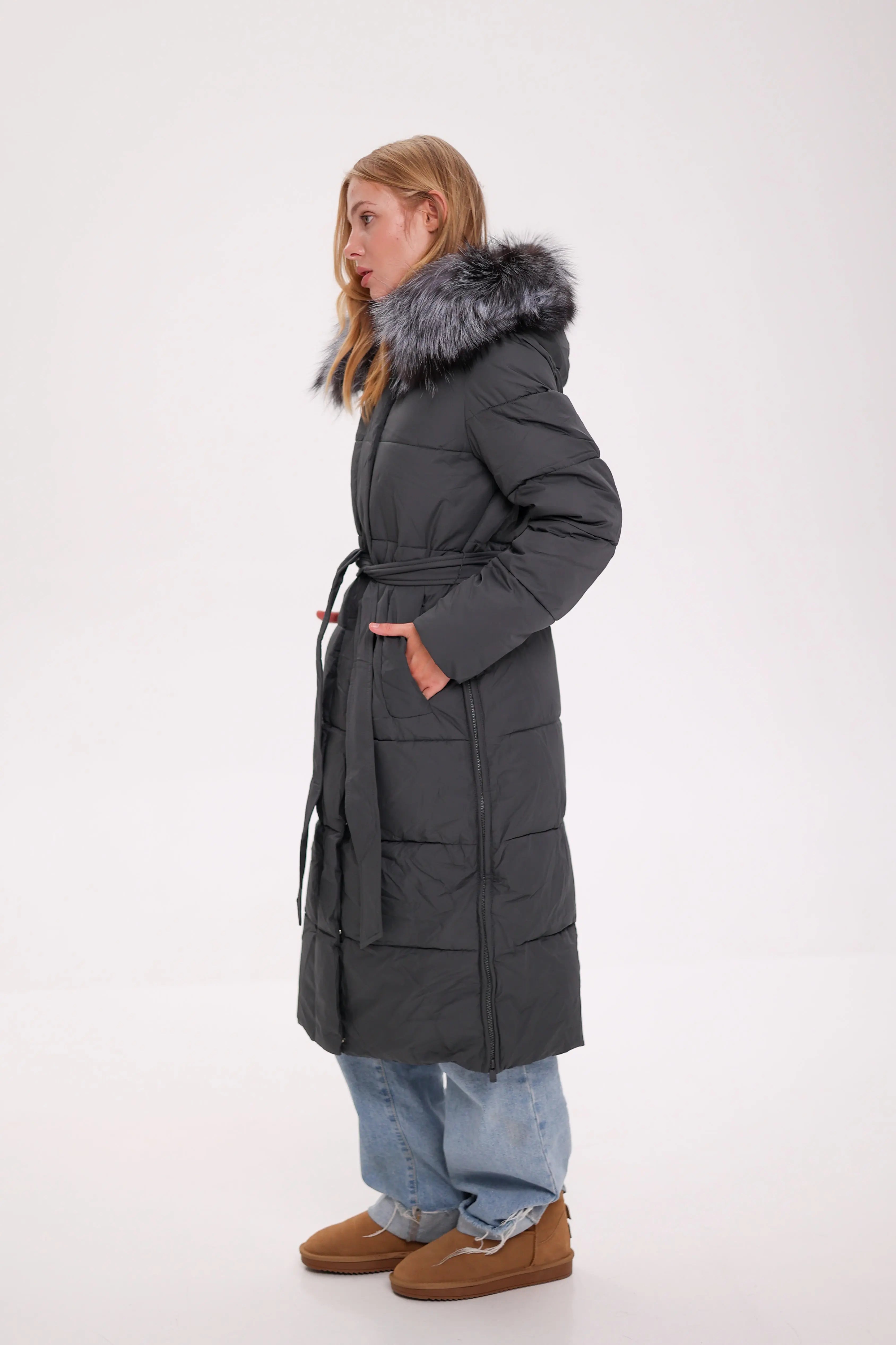 Genuine Silver Fox Belted Winter Insulated Coat Alaska® Outerwear Company