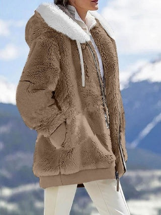 Plush Hooded Jacket – Oversized Fleece Zip-Up with Pockets