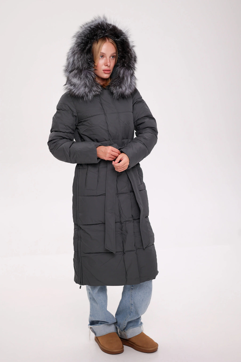 Genuine Silver Fox Belted Winter Insulated Coat Alaska® Outerwear Company