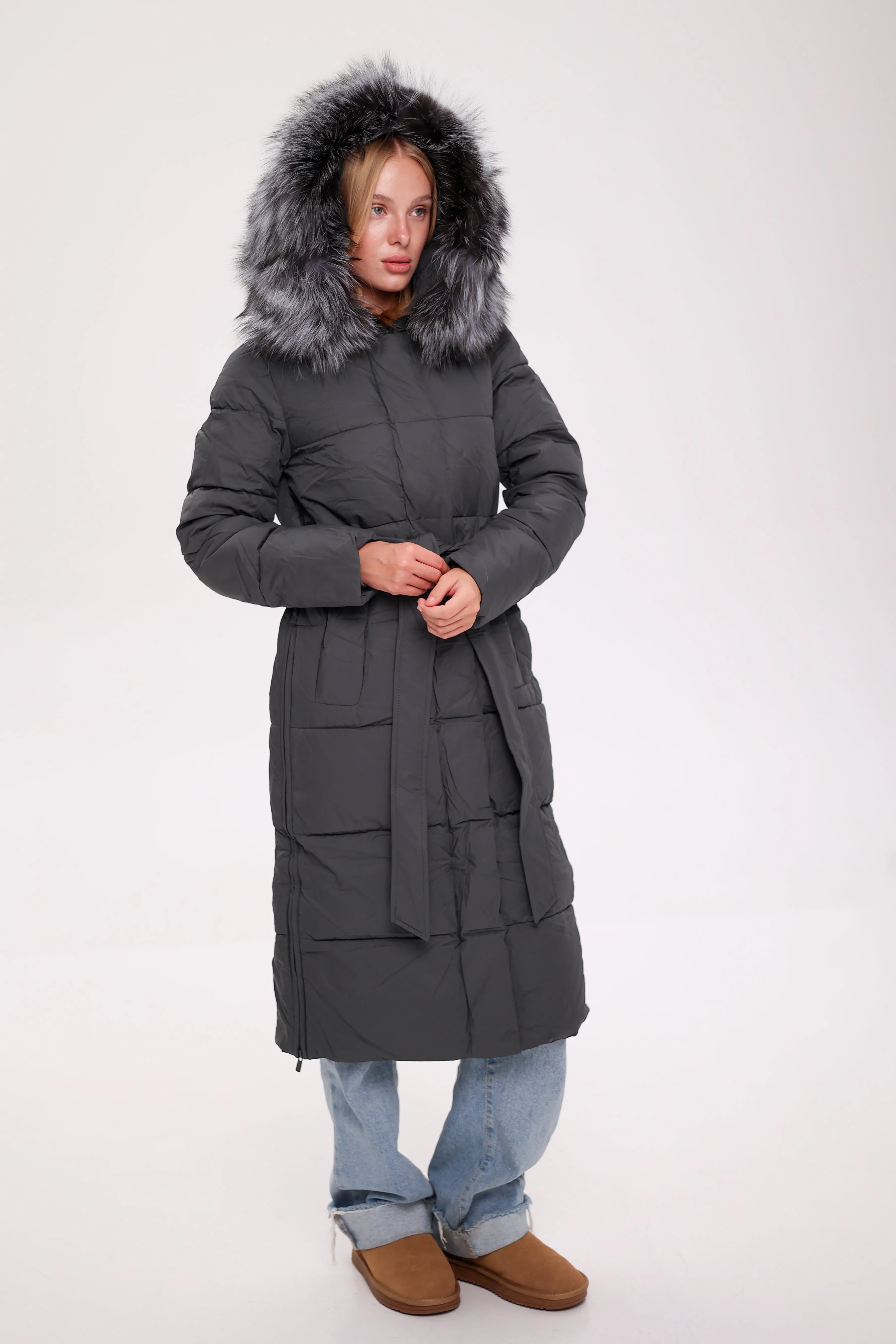 Genuine Silver Fox Belted Winter Insulated Coat Alaska® Outerwear Company