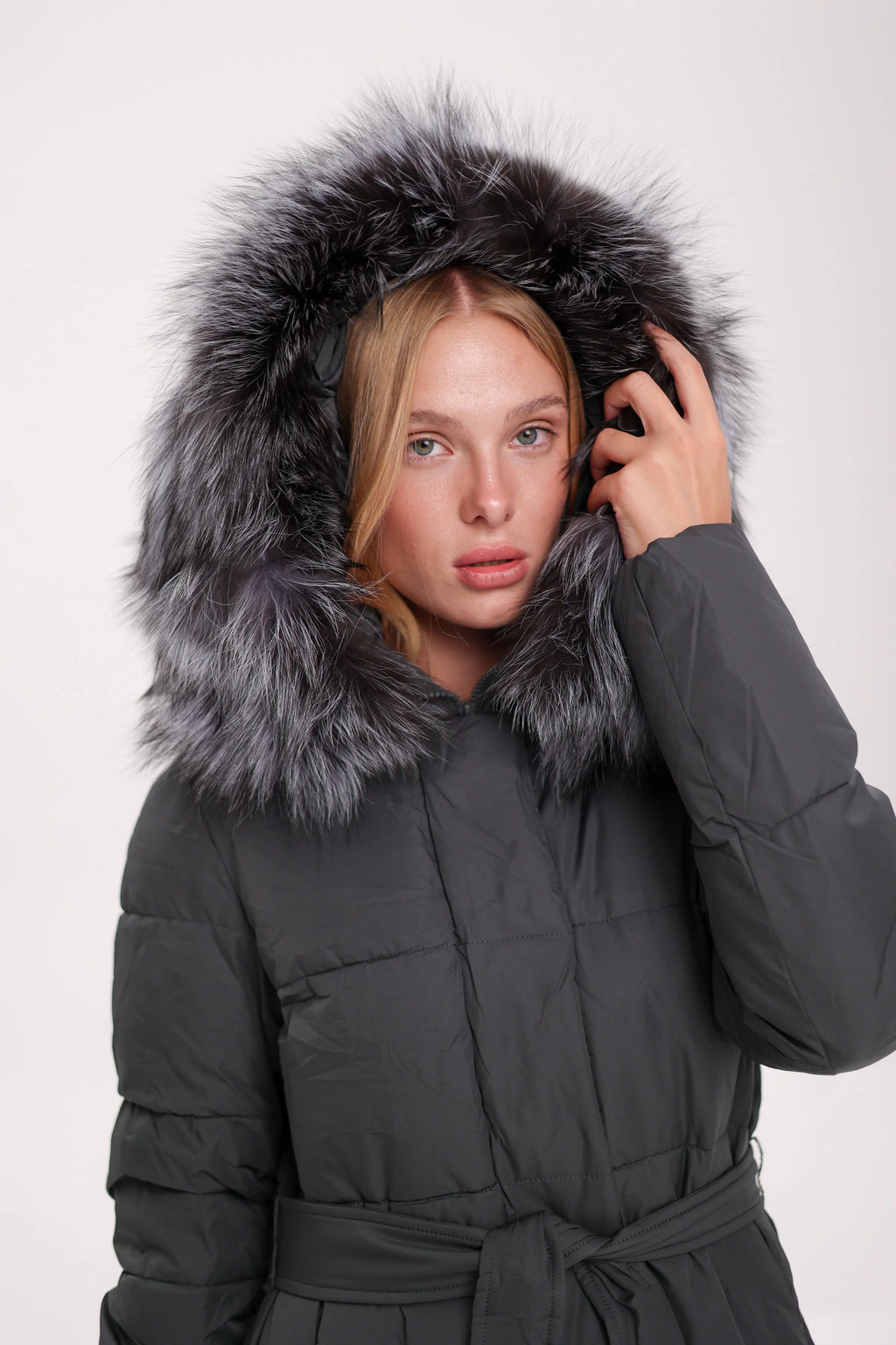 Genuine Silver Fox Belted Winter Insulated Coat Alaska® Outerwear Company
