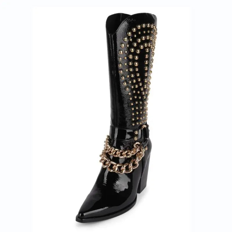 Knight Studded Cowboy Boots | Punk Rock Style with Rivets & Chains Country in My Heart