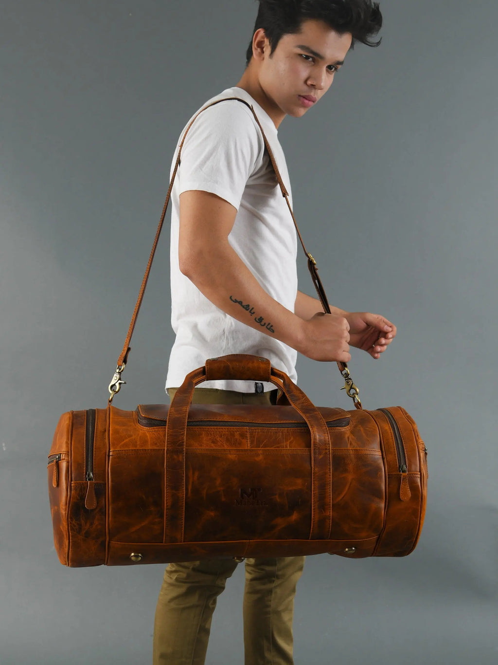 Leather Gym Travel Bag, Round Classy Leather Bags