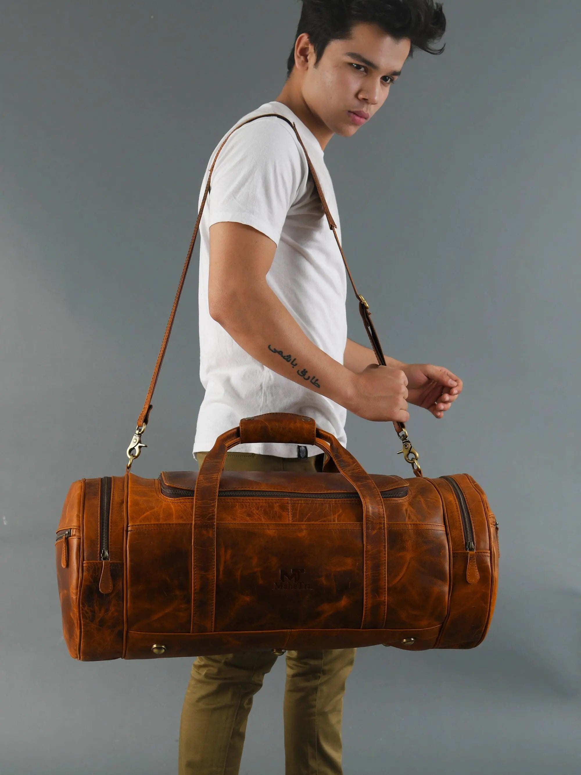 Leather Gym Travel Bag, Round Classy Leather Bags