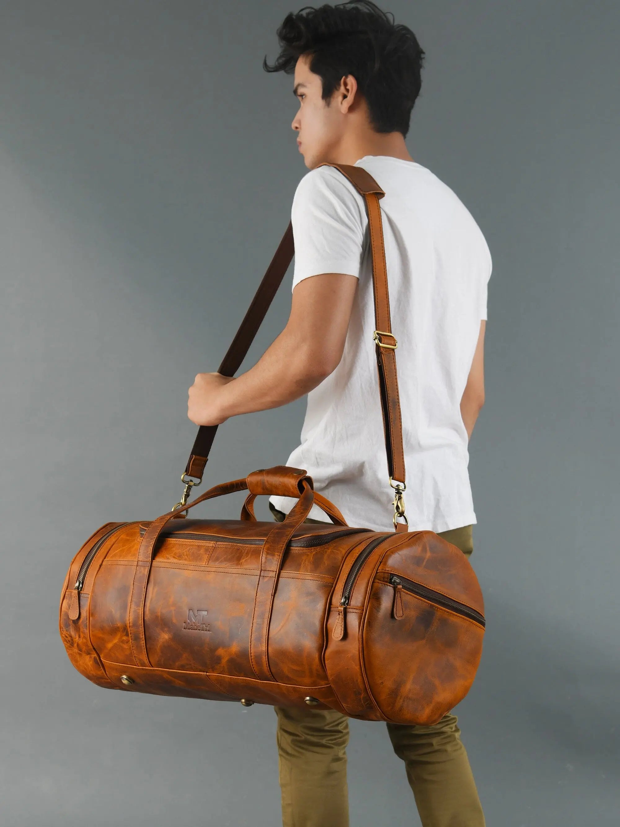 Leather Gym Travel Bag, Round Classy Leather Bags