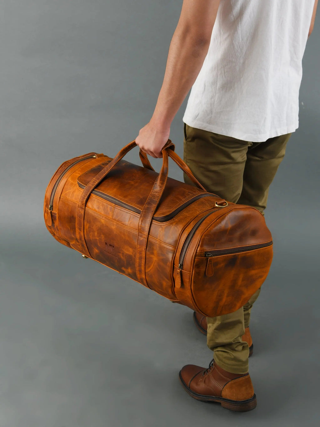 Leather Gym Travel Bag, Round Classy Leather Bags
