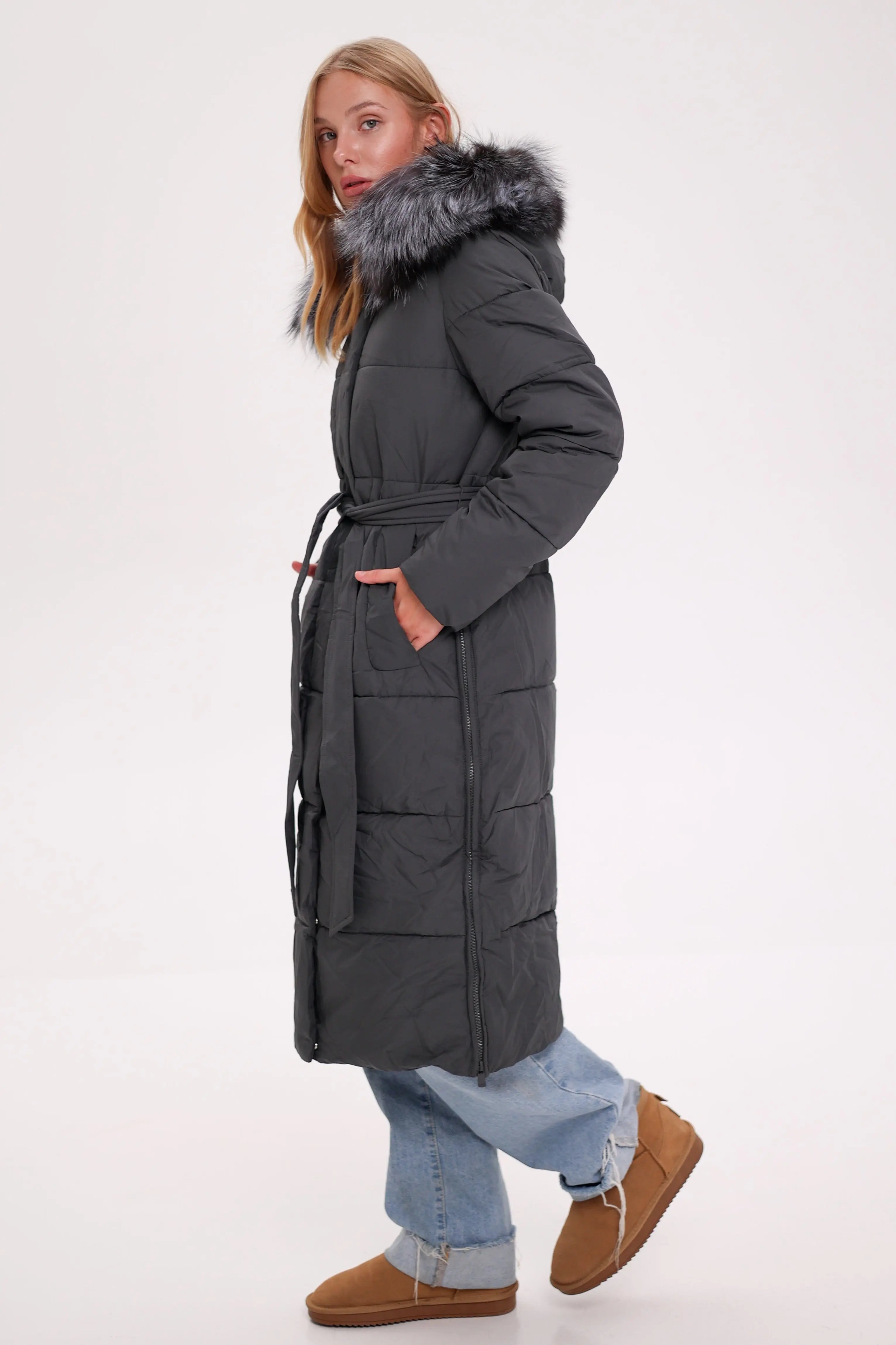 Genuine Silver Fox Belted Winter Insulated Coat Alaska® Outerwear Company