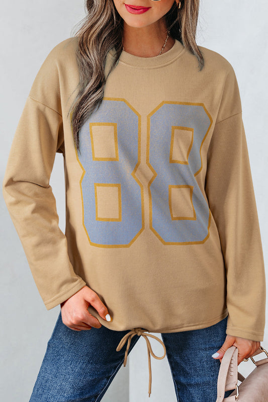 88 Drawstring Hem Long Sleeve Top