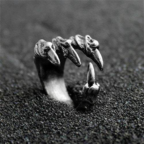 Punk Rock Silver Dragon Claw Ring - Adjustable 316L Stainless Steel