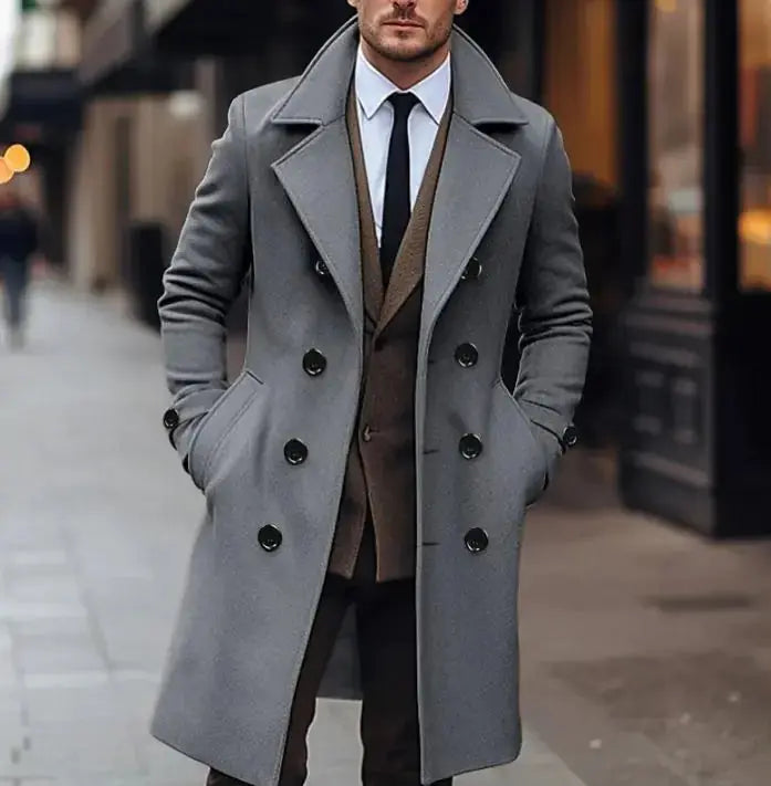 Fall Winter Men Woolen Coat Double Breasted Long Mimarta
