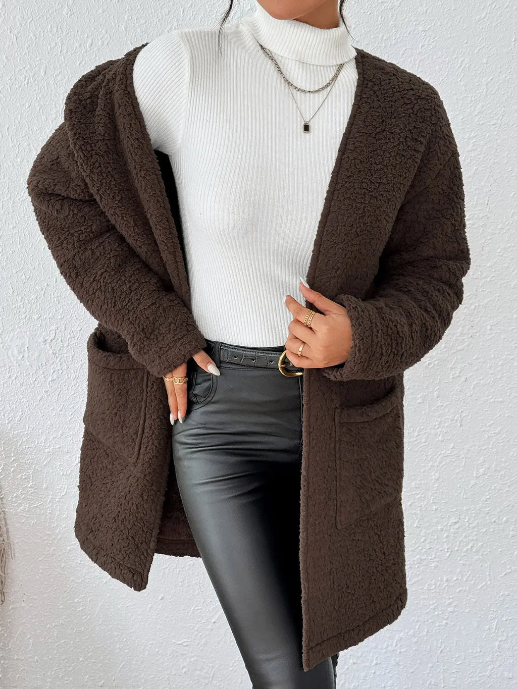 Open Front Long Sleeve Winter Coat Lady Ros