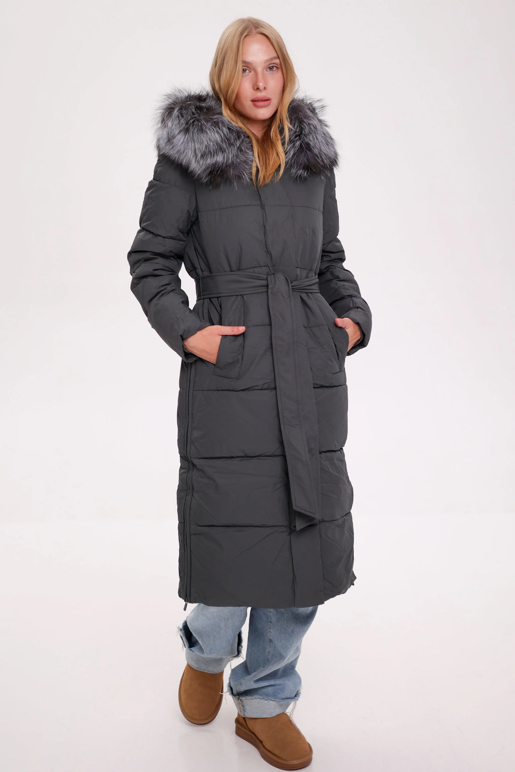 Genuine Silver Fox Belted Winter Insulated Coat Alaska® Outerwear Company