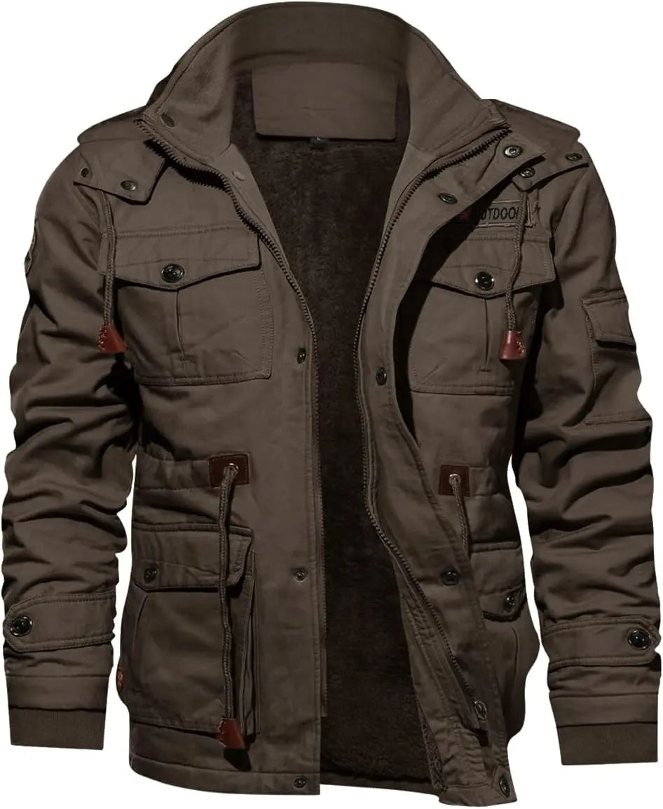 7DAY'S Men's Winter Jacket Cotton Military Jackets Fleece Lined Thick Work Warm Cargo Coats with Hooded 7DAY'S