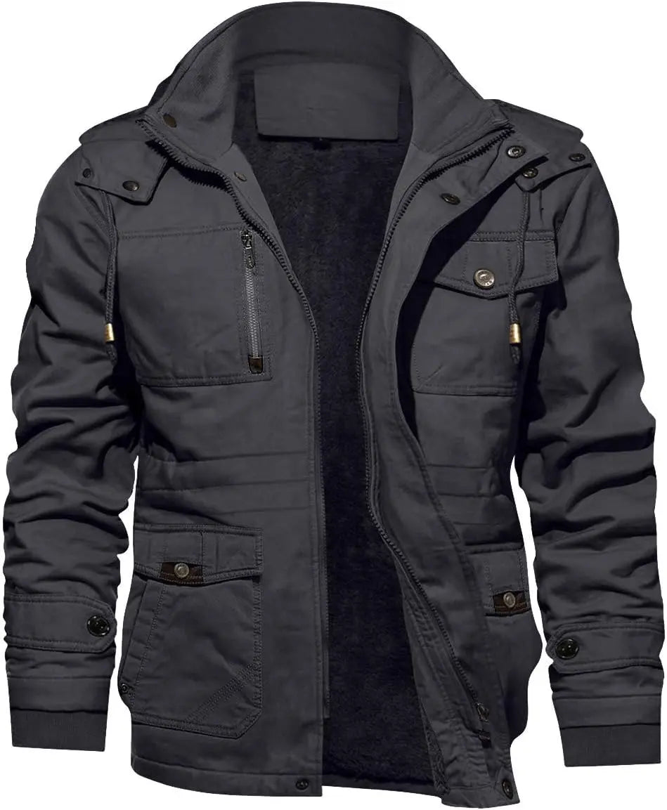 7DAY'S Men's Winter Jacket Cotton Military Jackets Fleece Lined Thick Work Warm Cargo Coats with Hooded 7DAY'S