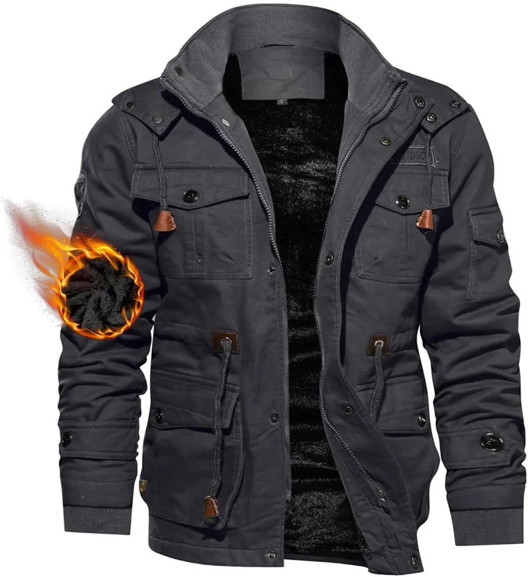 7DAY'S Men's Winter Jacket Cotton Military Jackets Fleece Lined Thick Work Warm Cargo Coats with Hooded 7DAY'S