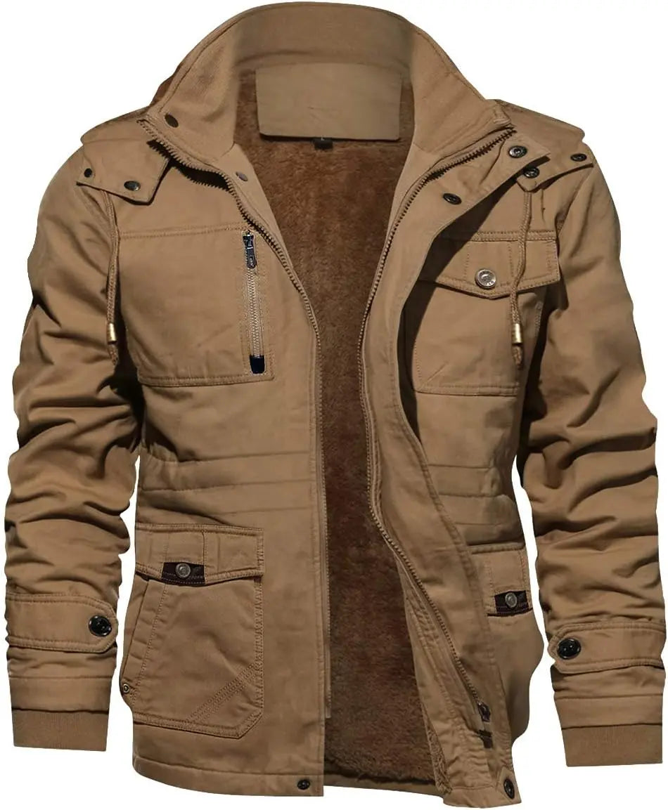 7DAY'S Men's Winter Jacket Cotton Military Jackets Fleece Lined Thick Work Warm Cargo Coats with Hooded 7DAY'S