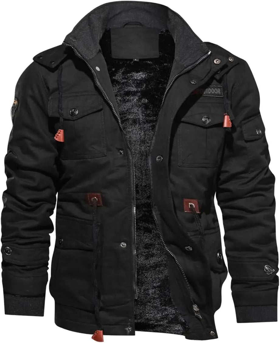 7DAY'S Men's Winter Jacket Cotton Military Jackets Fleece Lined Thick Work Warm Cargo Coats with Hooded 7DAY'S