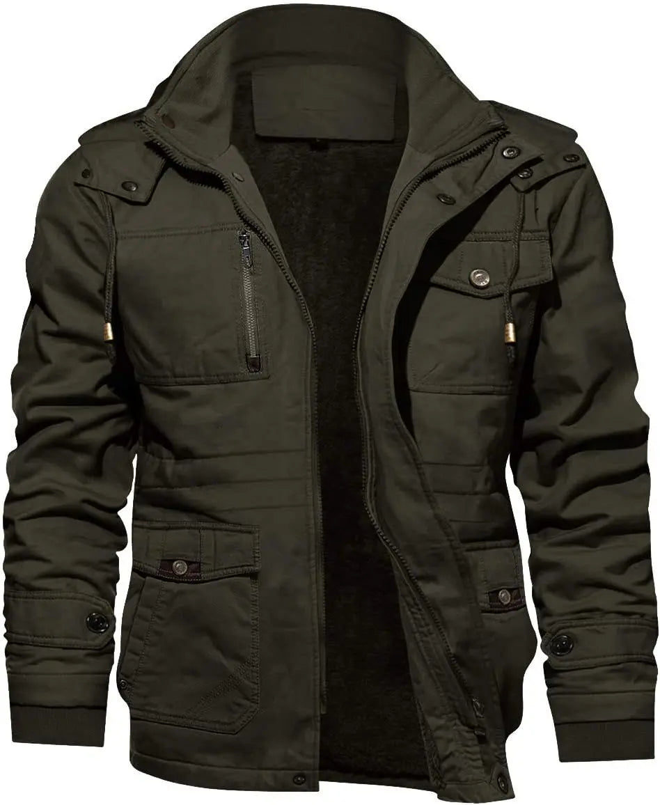 7DAY'S Men's Winter Jacket Cotton Military Jackets Fleece Lined Thick Work Warm Cargo Coats with Hooded 7DAY'S