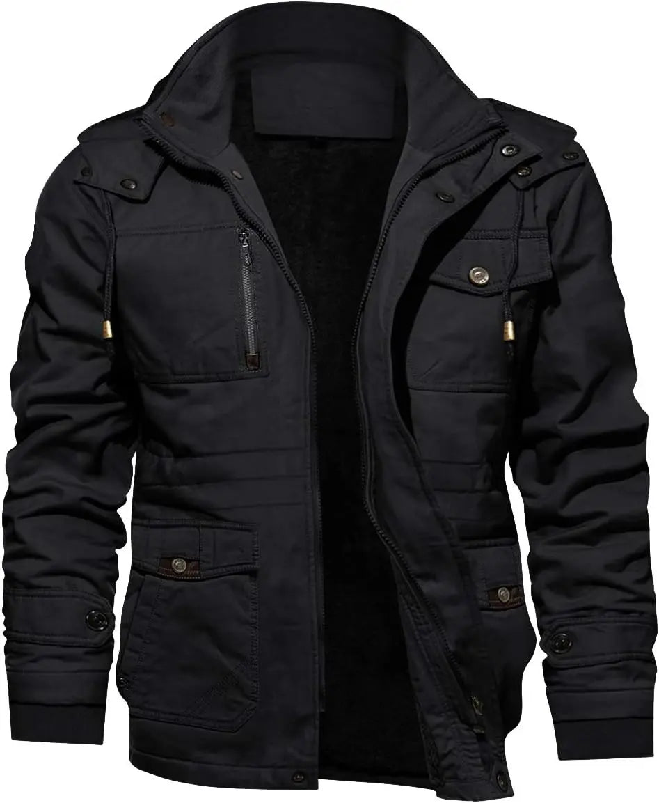 7DAY'S Men's Winter Jacket Cotton Military Jackets Fleece Lined Thick Work Warm Cargo Coats with Hooded 7DAY'S