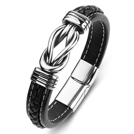 Harajuku Punk Men's Leather Bracelet - Titanium Steel