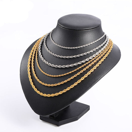 3mm Rope Chain Necklace - Gold & Silver Stainless Steel