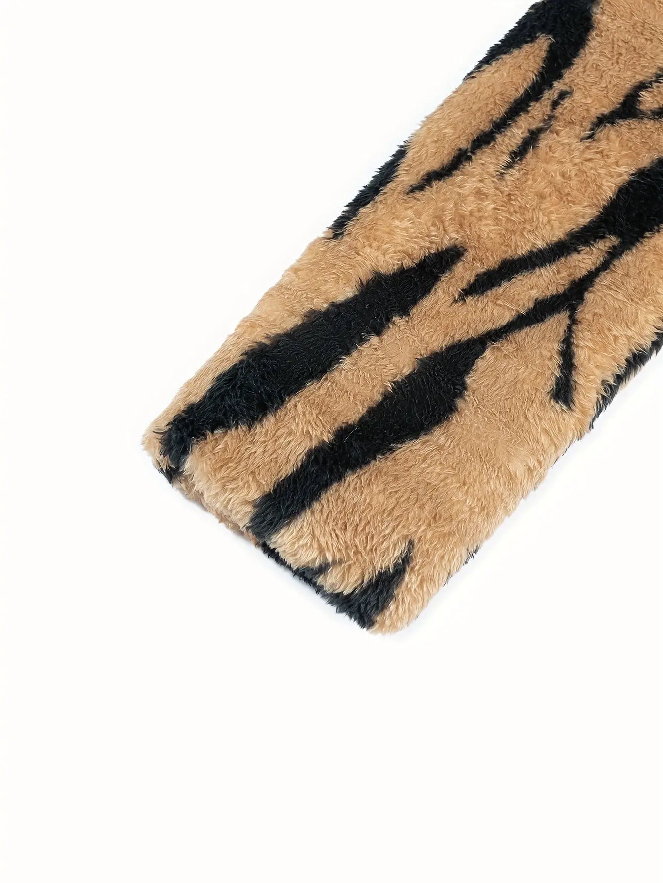 Plus Size Tiger Stripe Faux Fur Double Breasted Winter Coat Trendy Attic Store01