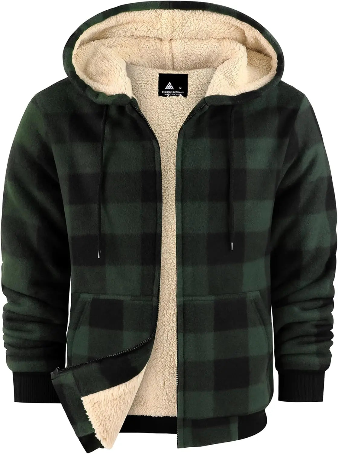 Mens Plaid Hoodies Winter Zip Up Fleece Jacket Sherpa Fleece Lined Warm Flannel Jacket Coat 7DAY'S
