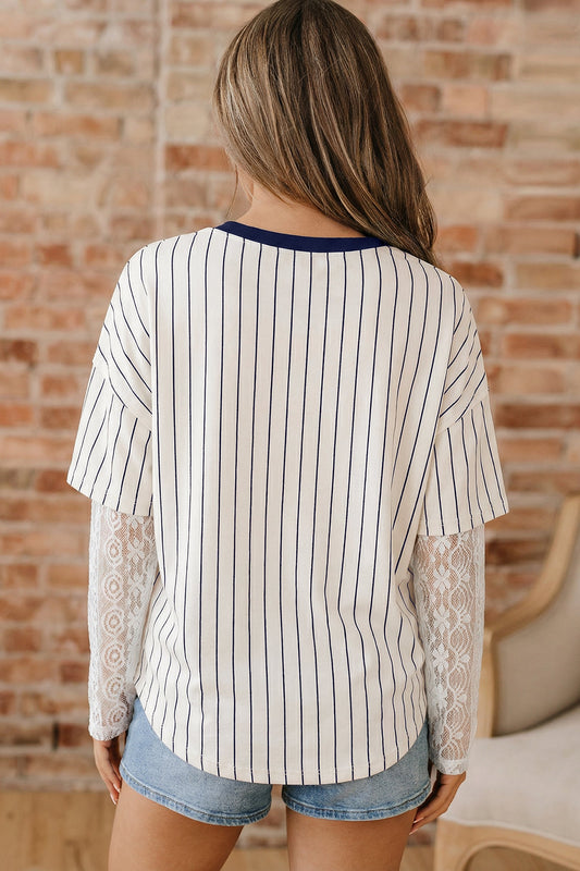 88 LOS ANGELES Stripe Lace Patchwork Top