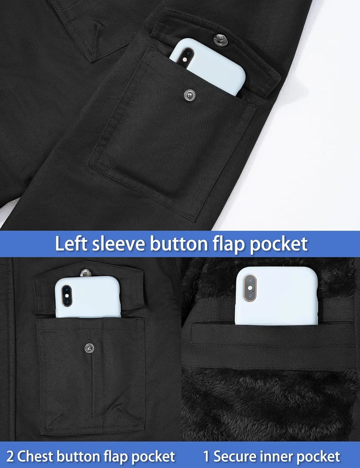 7DAY'S Men's Winter Jacket Cotton Military Jackets Fleece Lined Thick Work Warm Cargo Coats with Hooded 7DAY'S