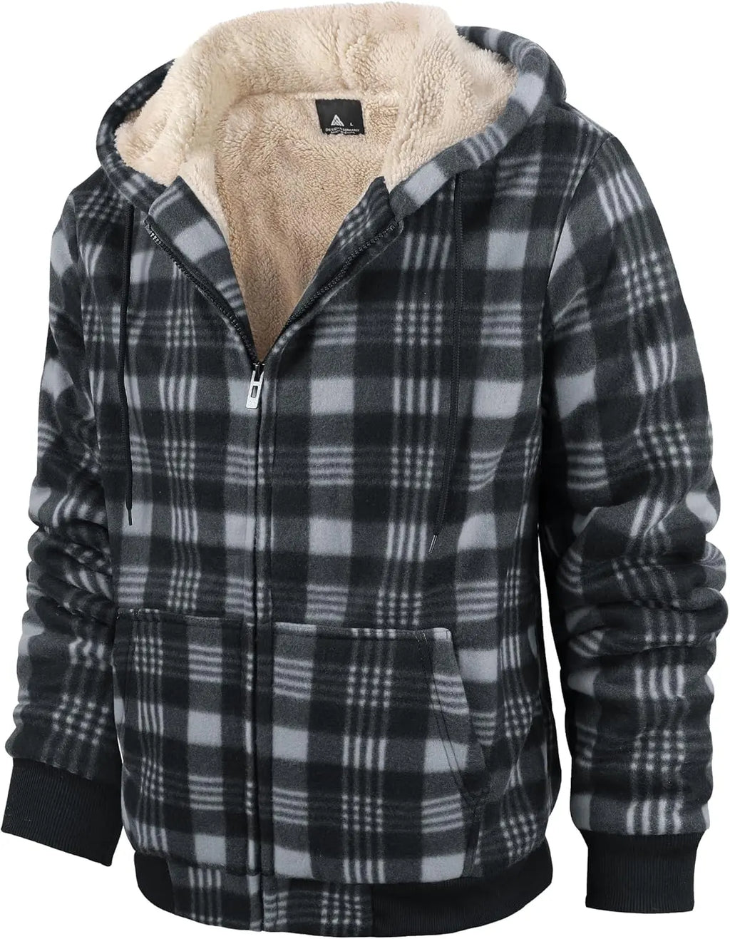 Mens Plaid Hoodies Winter Zip Up Fleece Jacket Sherpa Fleece Lined Warm Flannel Jacket Coat 7DAY'S