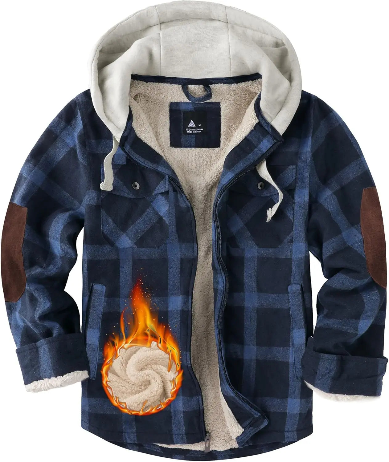 Mens Plaid Hoodies Winter Zip Up Fleece Jacket Sherpa Fleece Lined Warm Flannel Jacket Coat 7DAY'S
