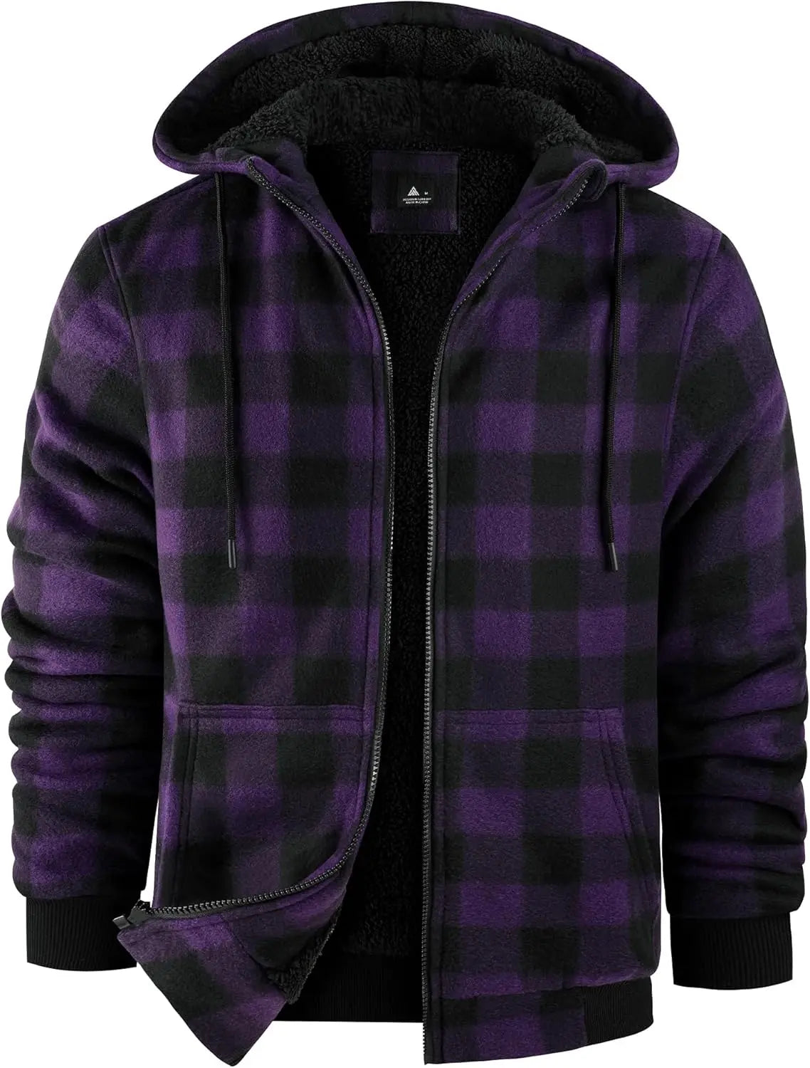 Mens Plaid Hoodies Winter Zip Up Fleece Jacket Sherpa Fleece Lined Warm Flannel Jacket Coat 7DAY'S