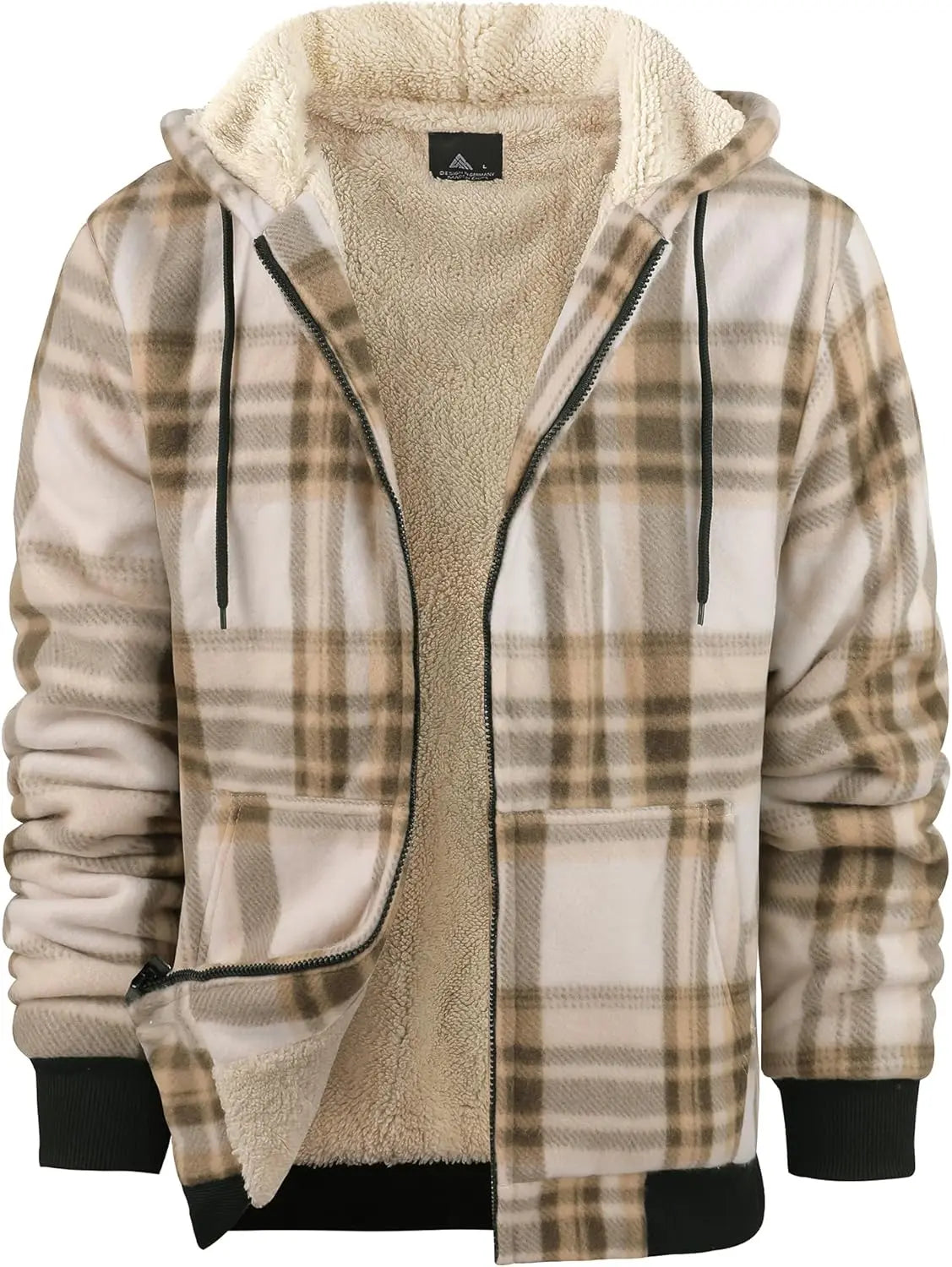 Mens Plaid Hoodies Winter Zip Up Fleece Jacket Sherpa Fleece Lined Warm Flannel Jacket Coat 7DAY'S