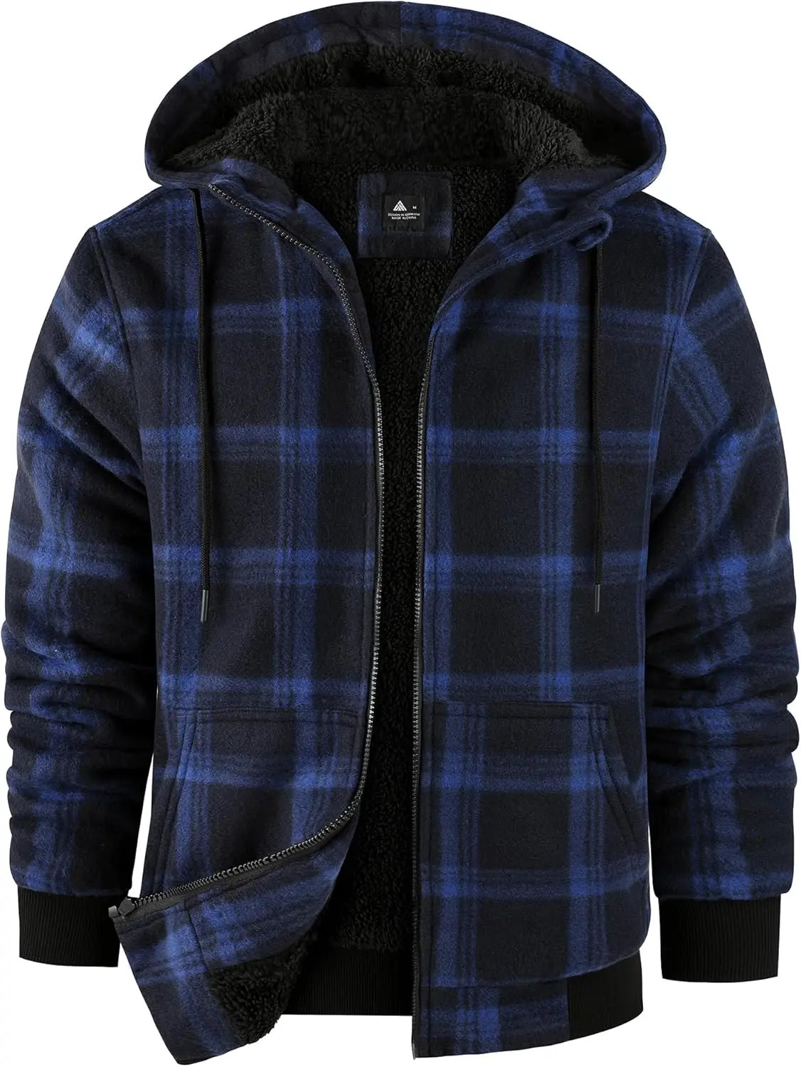 Mens Plaid Hoodies Winter Zip Up Fleece Jacket Sherpa Fleece Lined Warm Flannel Jacket Coat 7DAY'S