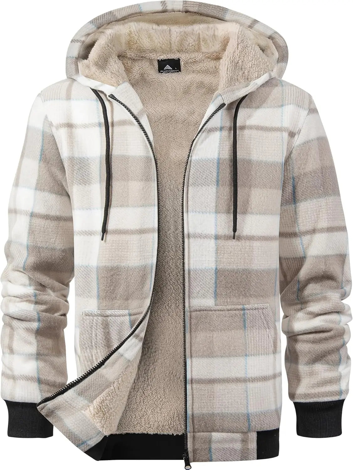 Mens Plaid Hoodies Winter Zip Up Fleece Jacket Sherpa Fleece Lined Warm Flannel Jacket Coat 7DAY'S