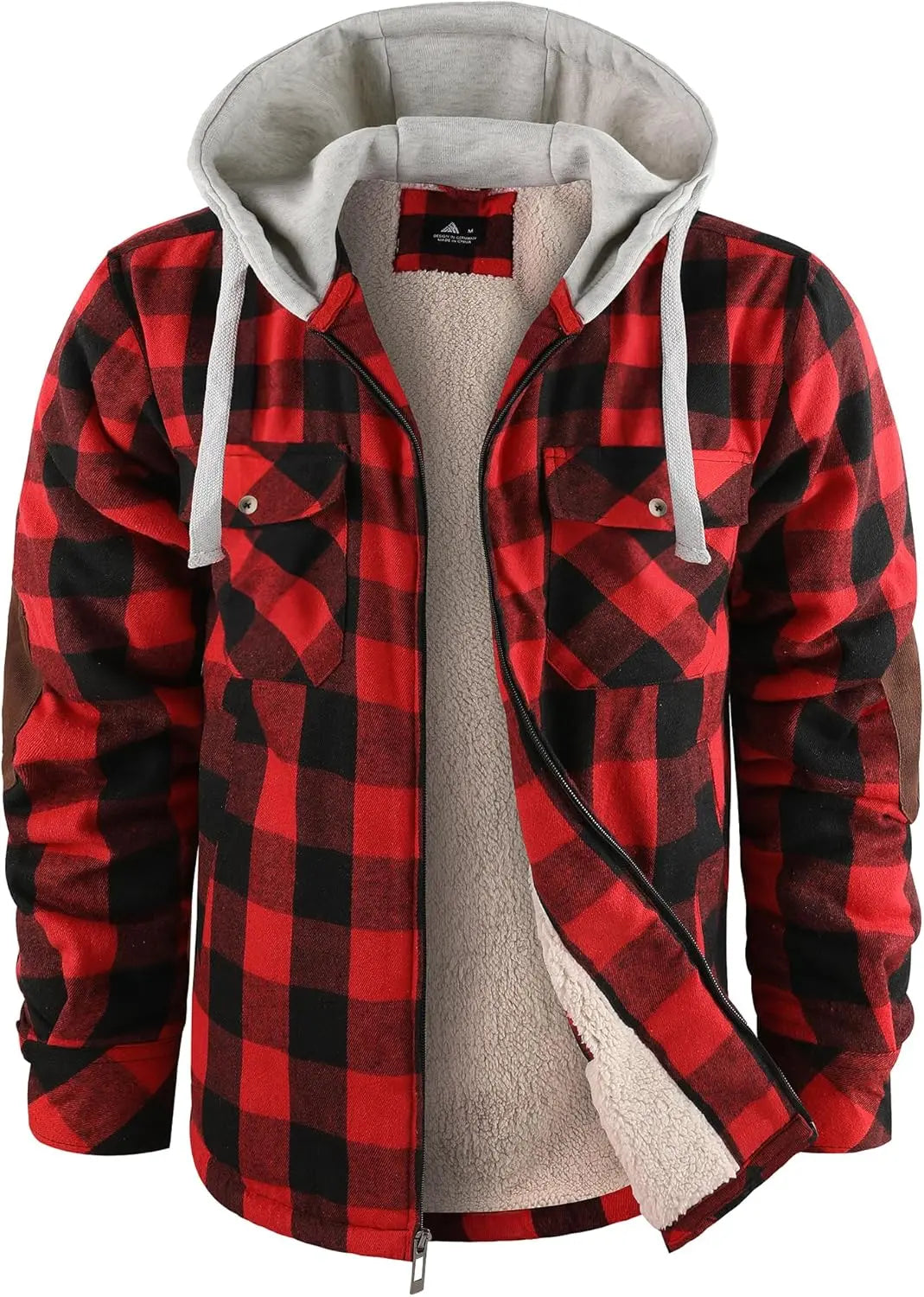 Mens Plaid Hoodies Winter Zip Up Fleece Jacket Sherpa Fleece Lined Warm Flannel Jacket Coat 7DAY'S