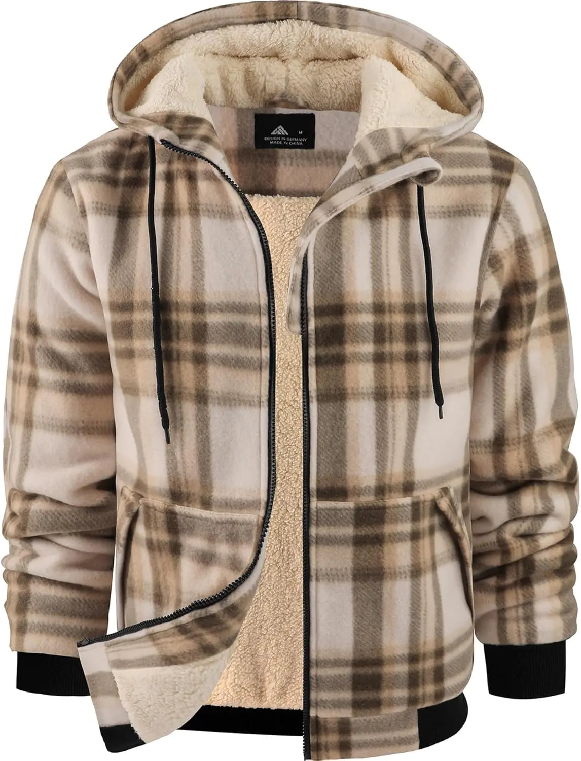 Mens Plaid Hoodies Winter Zip Up Fleece Jacket Sherpa Fleece Lined Warm Flannel Jacket Coat 7DAY'S