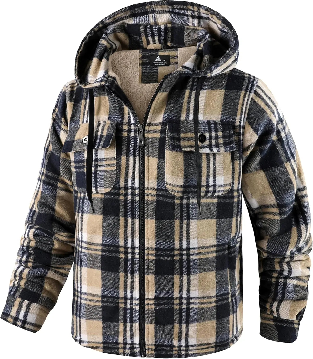 Mens Plaid Hoodies Winter Zip Up Fleece Jacket Sherpa Fleece Lined Warm Flannel Jacket Coat 7DAY'S