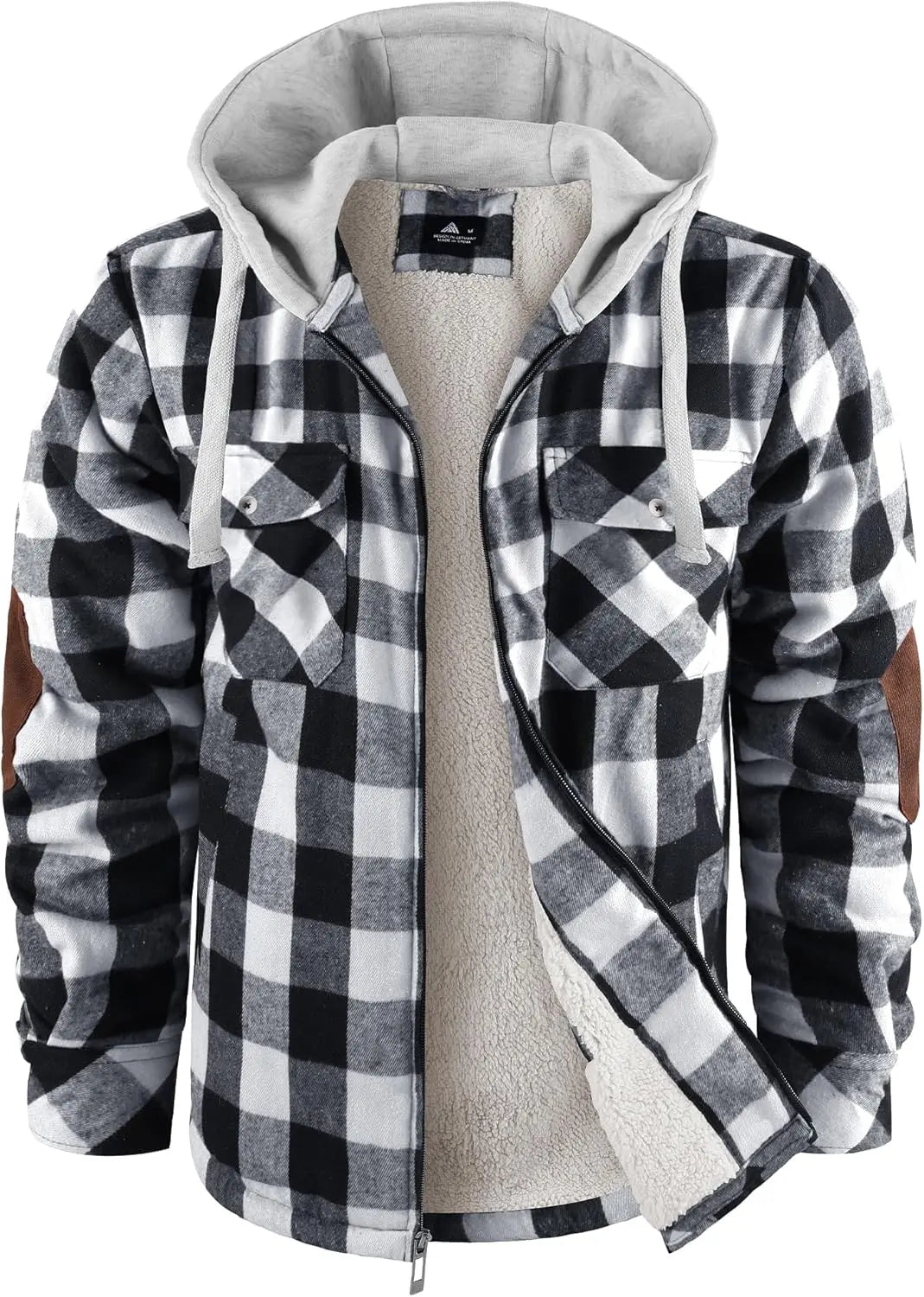 Mens Plaid Hoodies Winter Zip Up Fleece Jacket Sherpa Fleece Lined Warm Flannel Jacket Coat 7DAY'S