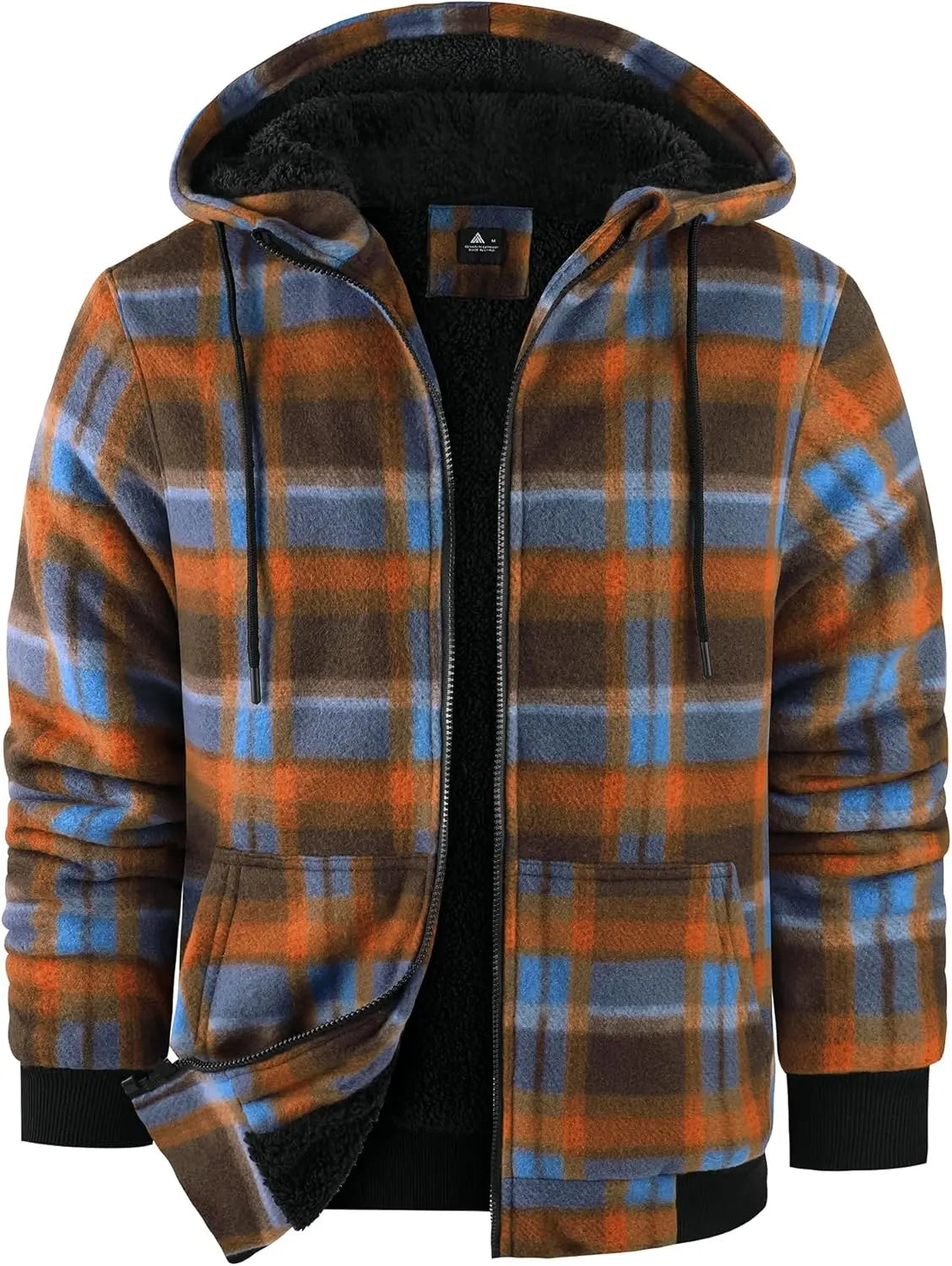 Mens Plaid Hoodies Winter Zip Up Fleece Jacket Sherpa Fleece Lined Warm Flannel Jacket Coat 7DAY'S