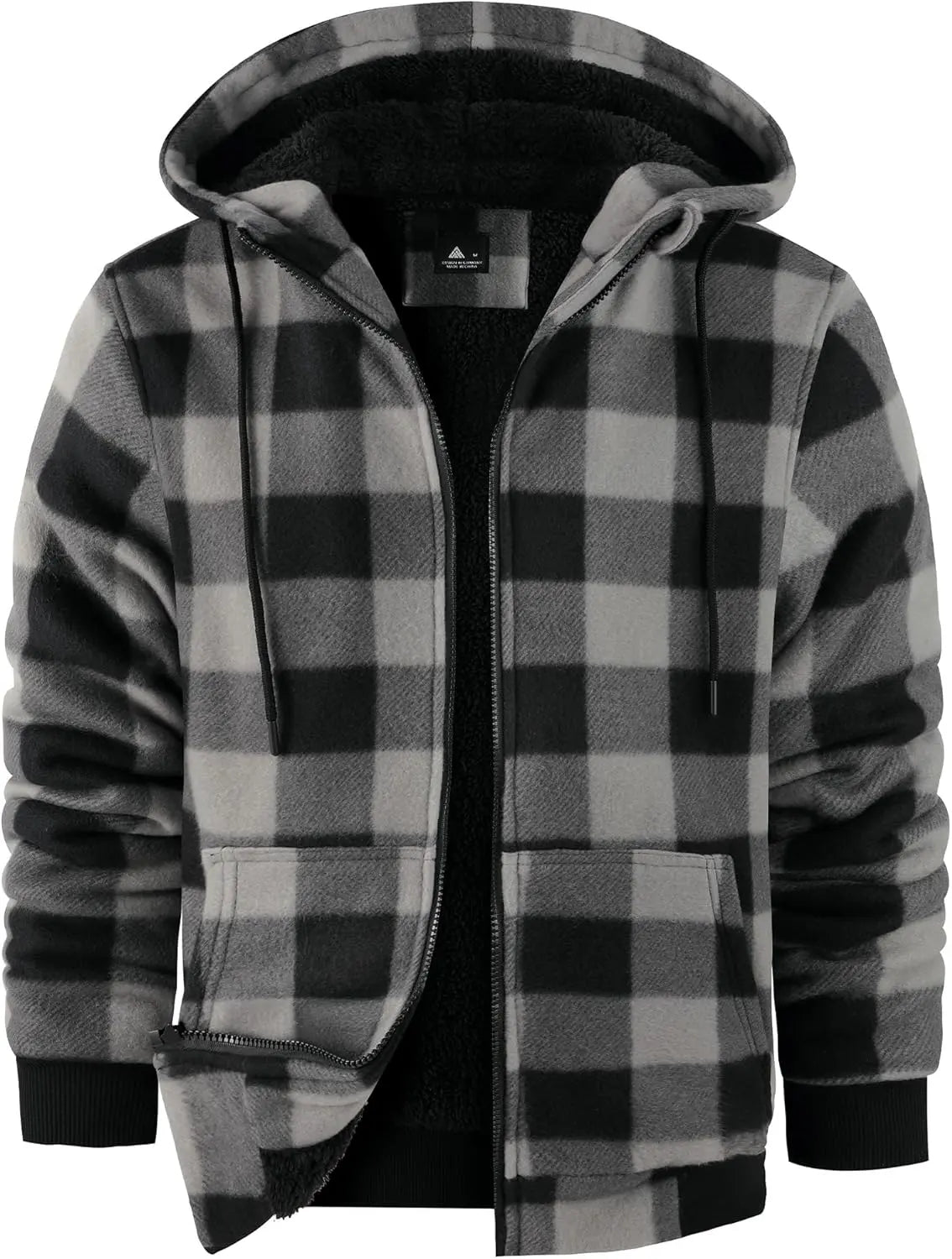 Mens Plaid Hoodies Winter Zip Up Fleece Jacket Sherpa Fleece Lined Warm Flannel Jacket Coat 7DAY'S