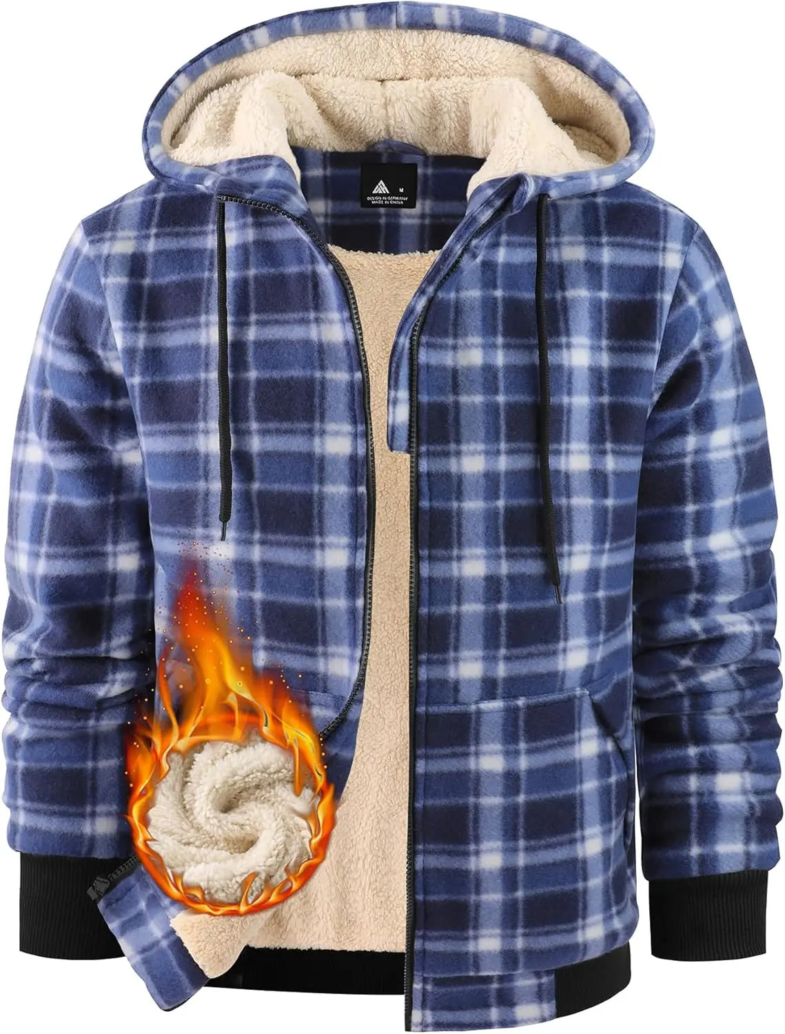 Mens Plaid Hoodies Winter Zip Up Fleece Jacket Sherpa Fleece Lined Warm Flannel Jacket Coat 7DAY'S