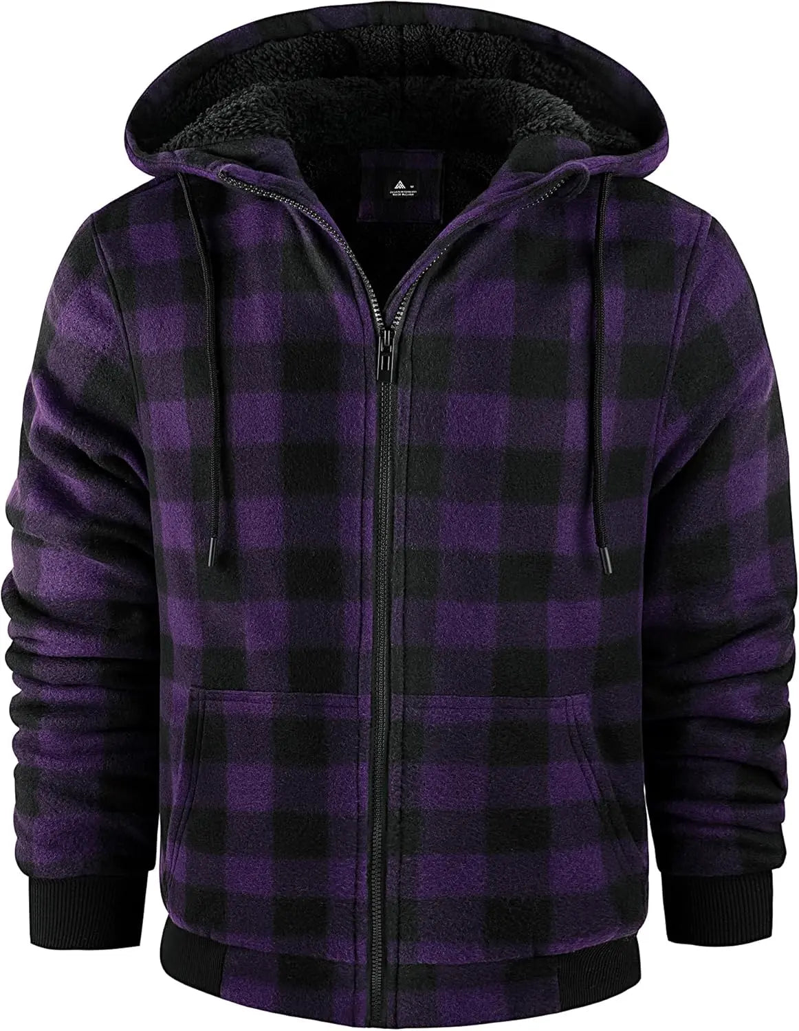 Mens Plaid Hoodies Winter Zip Up Fleece Jacket Sherpa Fleece Lined Warm Flannel Jacket Coat 7DAY'S