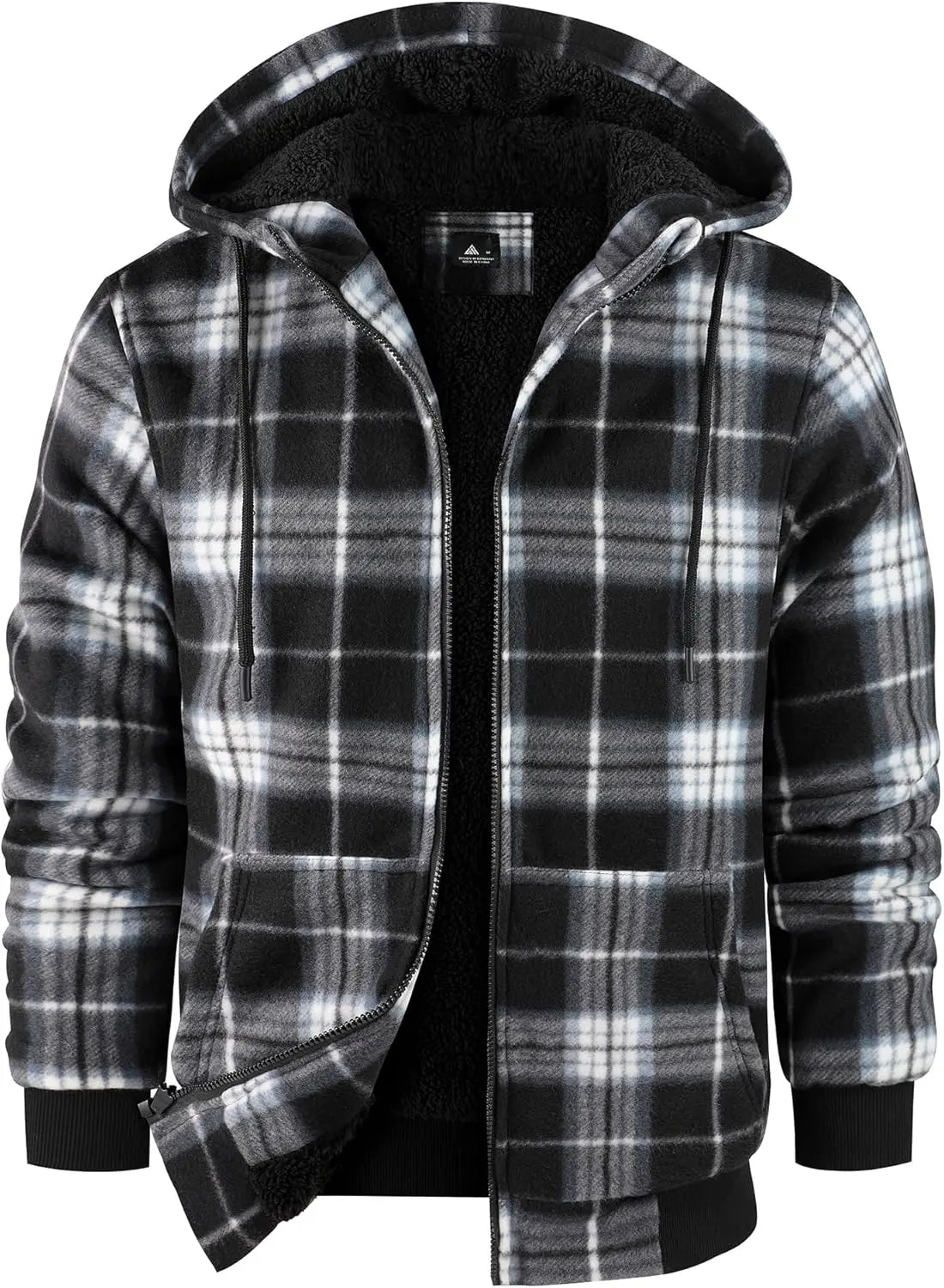 Mens Plaid Hoodies Winter Zip Up Fleece Jacket Sherpa Fleece Lined Warm Flannel Jacket Coat 7DAY'S