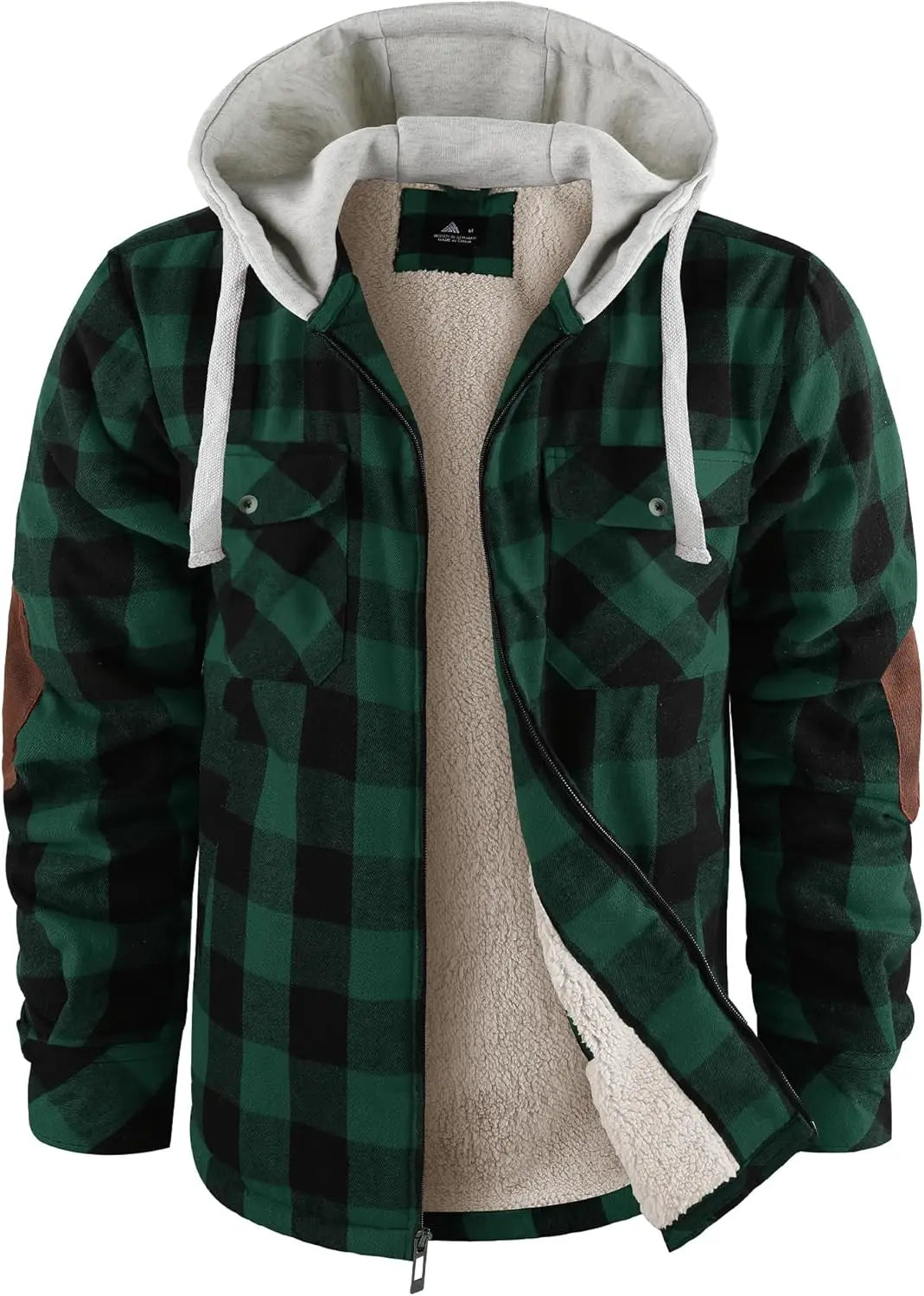 Mens Plaid Hoodies Winter Zip Up Fleece Jacket Sherpa Fleece Lined Warm Flannel Jacket Coat 7DAY'S